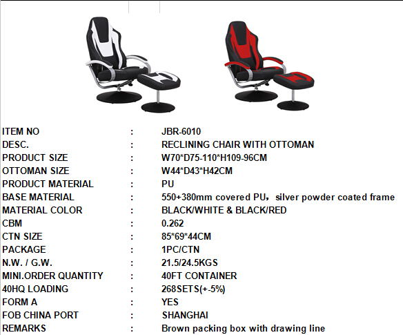 Chaise de bureau noire et rouge de siège social de Recliner de vinyle avec le tabouret/chaise réglable d'ordinateur